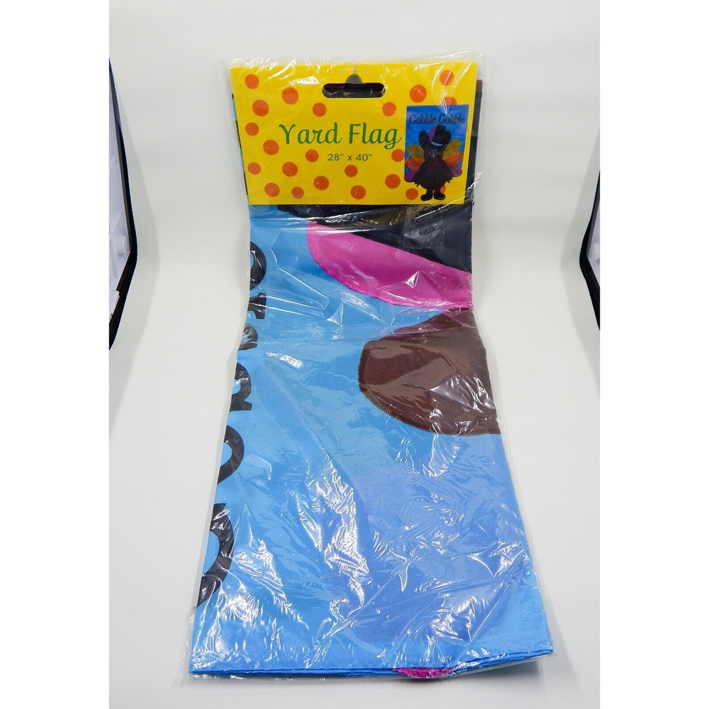 Nantucket Dist. Yard Flag Turkey Thanksgiving Gobble Gobble 28x40 Embroidered